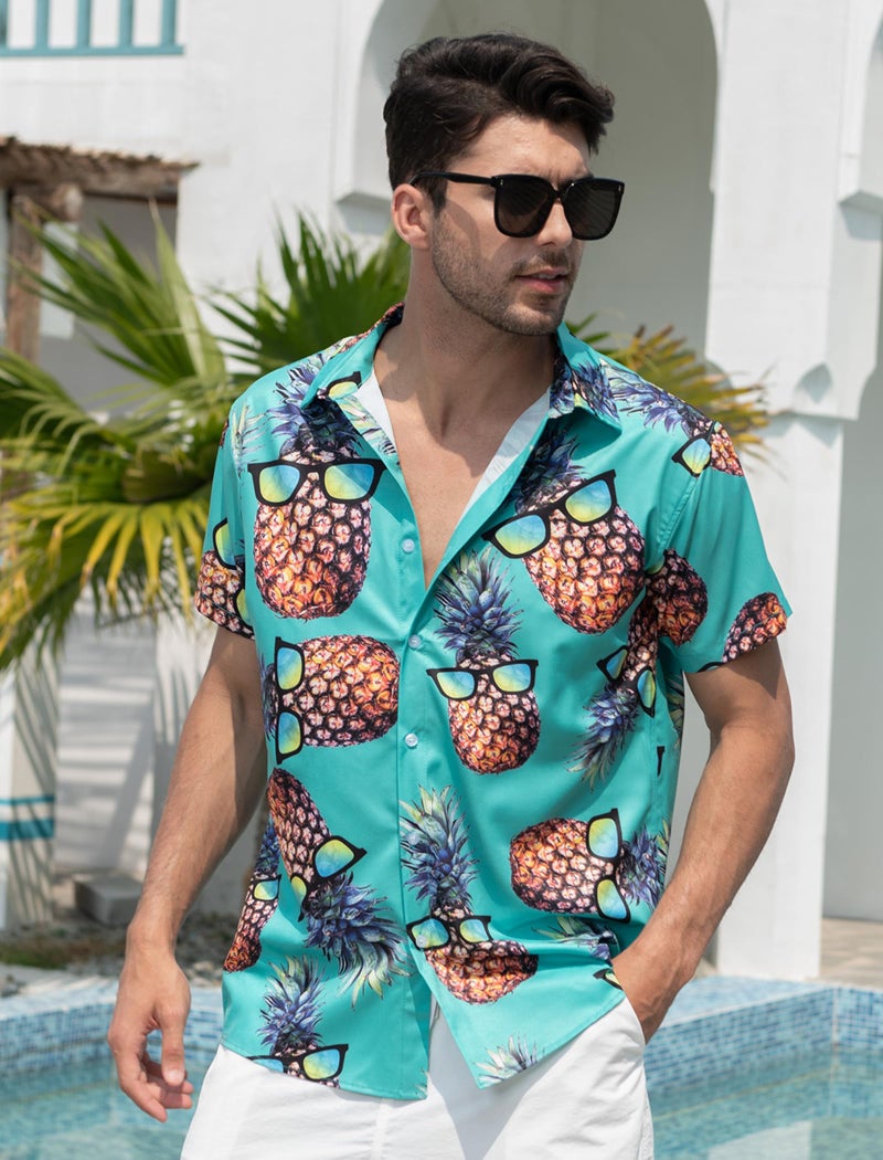 ALISISTER Men's Hawaiian Shirt Pineapple Sunglasses Button Down Short Sleeve Shirts Funny Novelty Tropical Beach Tops - Image 4